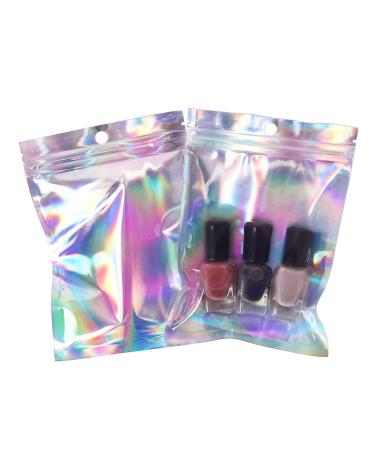 100pcs Resealable Holographic Mylar Bags 4x6 inch Foil Zip Lock Sample Pouch Gift Baggies for Packaging Candy Jewelry Lash Lip Gloss