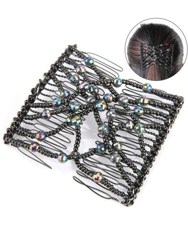 Salmue Hair Combs with Elastic by HairZing - Double Comb for Thick Hair - Magic Easy Beads - Stretchy Hairpin for Women & Girls - Black - Buy Online on SooperMarket.com