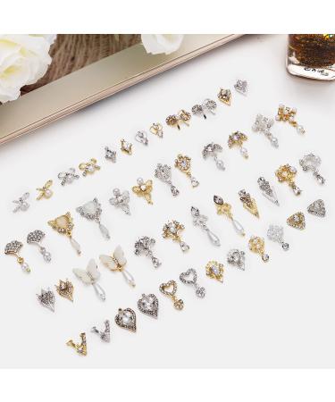 Noverlife 48PCS 3D Bow Nail Art Charms Rhinestones with Diamonds and Pearls - Style B | DIY Salon Manicure Decoration - Buy Online on SooperMarket.com