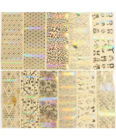 Gold Nail Foil Transfer Stickers - Holographic Designer Nail Art Supplies - 3D Glitter Line Manicure Accessories - 16 Sheets - Buy Online on SooperMarket.com