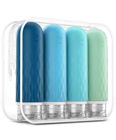 Gemice silicone travel bottles set 90ml 4 pieces of travel bottles for filling leak-proof cosmetic bottles for filling travel container bpa-free FDA approved for filling shower gel lotion blue