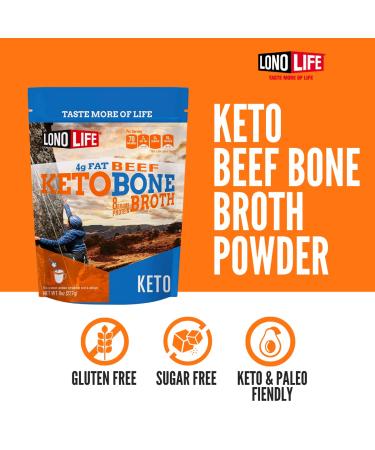 LonoLife Keto Beef Bone Broth Powder - Grass Fed, High in Collagen Protein, Paleo & Keto Friendly, Gluten-Free - 8oz Bulk Container (15 Servings) - Buy Online on SooperMarket.com
