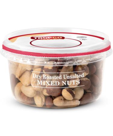 Tropgo Dry Roasted Unsalted Mixed Nuts 190g - Nuts in Resealable and Recyclable Tub - Wholesome Trail Mix with Fibre Protein and Essential Minerals - Healthy Snacks for All Ages