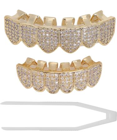 Diamond Teeth Grillz Cold Plated Copper Grills for Your Teeth Reusable Vampire Teeth for Kids Men Women Teeth Decoration for Halloween Party Hip Hop Music Concerts Birthday(gold) - Buy Online on SooperMarket.com