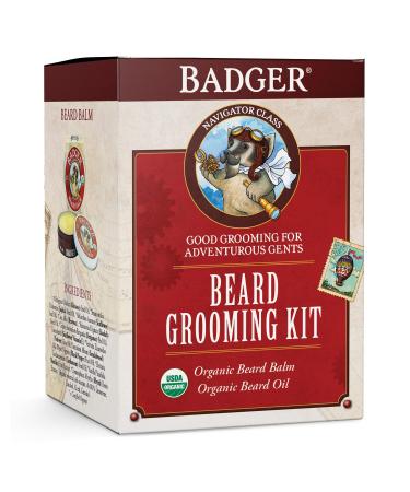 Badger Beard Grooming Kit Beard Oil & Beard Balm Babassu & Jojoba Certified Organic Facial Hair Leave-in Conditioner