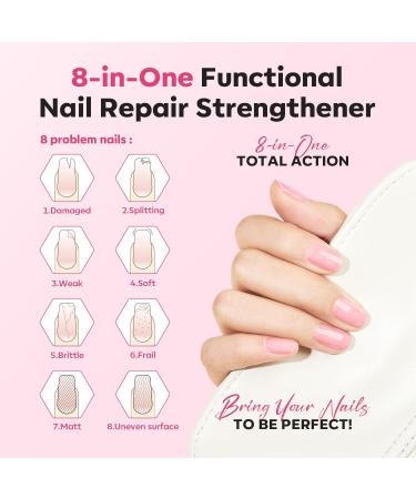 Modelones 15ml 8-in-One Nail Ridge Filler Strengthener Base Coat Nail Polish Repair Nail Growth Treatment for Thin and Damaged Nails Pink - Buy Online on SooperMarket.com