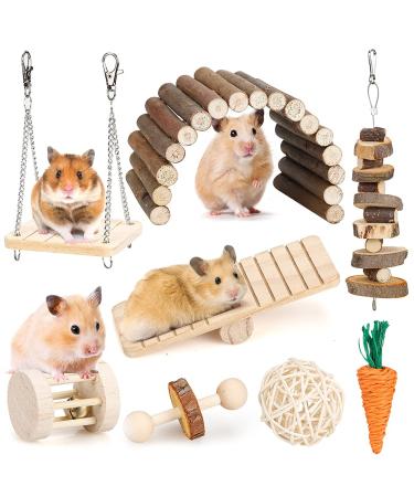 BBjinronjy Hamster Chew Toys Set Small Animal Molar Toys Teeth Care Wooden Accessories for Guinea Pigs Chinchillas Gerbils Mice Rats Mouse Rodents Toy Swing Seesaw Bridge