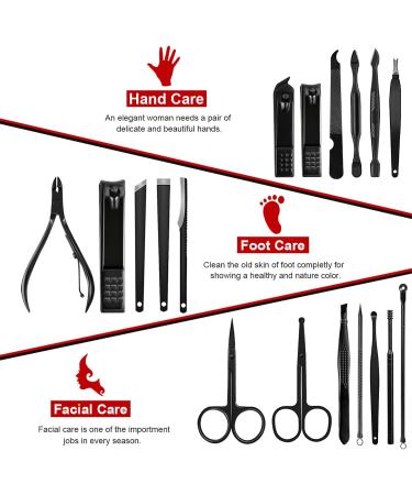 Keiby Citom Manicure Set 18pcs Professional Nail Clippers Kit Pedicure Care Tools-Stainless Steel Grooming Tools With Rose Gold PU Leather Case for Travel & Home (Black/Red) - Buy Online on SooperMarket.com