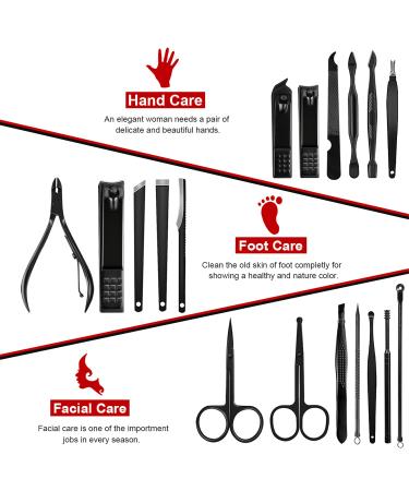 Manicure Set - 18-Piece Professional Nail & Pedicure Kit | Stainless Steel Tools with Leather Travel Bag (Black Red) - Ideal for International Shipping - Buy Online on SooperMarket.com
