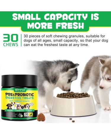 Oimmal Probiotics for Dogs Gut Health - 30pc Digestive Treats for Dog Support Seasonal Allergies Itchy Ears Dog Probiotic Supplement Soft Chews Improve Pet Immune System Dogs - Duck Flavour - Buy Online on SooperMarket.com