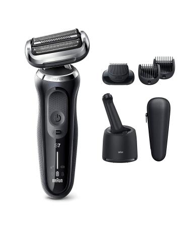 Braun Electric Razor for Men, Waterproof Foil Shaver, Series 7 7075cc, Wet & Dry Shave, With Beard Trimmer, Rechargeable, Clean & Charge SmartCare Center and Leather Travel Case Included, Black