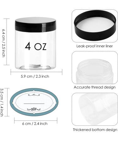 24 Pack 4 oz Clear Plastic Containers with Lids and Labels for Beauty Products - Body Butter Jars, Body Scrubs, Face Creams, Lotions - Buy Online on SooperMarket.com
