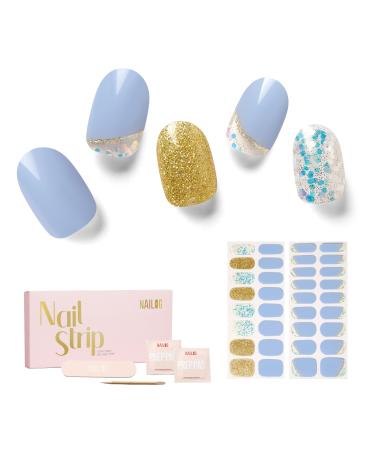 NAILOG Semi Cured Gel Nail Strips 34 pcs Salon-Quality Gel Nail Stickers Long Lasting Nail Wraps for Women with Soft Gel Finish Blue Tune