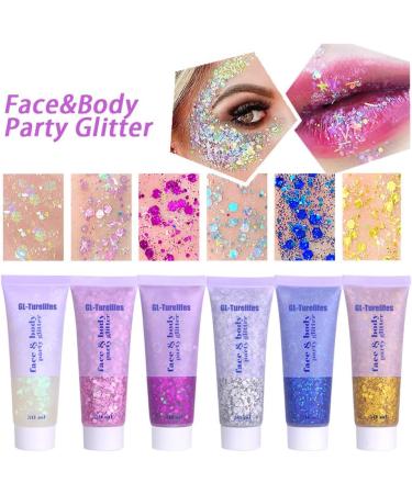 Turelifes Chunky Glitter Gel - Festival Glitter Body Gel for Face, Hair & Nails - 50ml Sparkling Purple - Easy to Apply & Remove - Buy Online on SooperMarket.com
