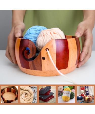 Handmade Rosewood Large Yarn Bowl for Knitting - Wooden Storage Bowl with Holes for Knitting Wool - Mix Color Stroage Bowl - Buy Online on SooperMarket.com