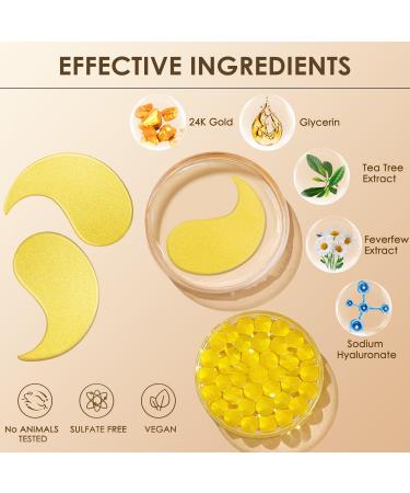 24K Gold Under Eye Patches - Reduce Dark Circles & Puffiness | Hydrating Eye Masks for Wrinkles - 30 Pairs (60 Count - Buy Online on SooperMarket.com