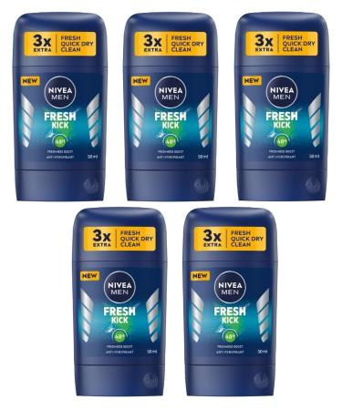 5x Nivea Fresh Kick Deodorant Solid Stick for Men 5x50ml (Pack of 5)