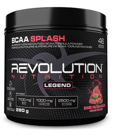 Revolution Nutrition BCAA Splash BCAA Powder Vegan Formula Zero Calorie Lactose Free Muscle Recovery Post Workout 7100 Mg of Branched Chained Amino Acid 1000 mg Citrulline Malate 280 G 46 Servings (Sour Watermelon 0.62 Pound) Watermelon 0.62 Pound