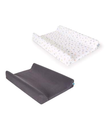 Ceba Baby Cover for changing pads - 2 -Set wrap edition covers for the 2 -wedge wrappere 50x70 / 50x80 cm - cover for diaper pad - cotton extra thick - dark gray star stars