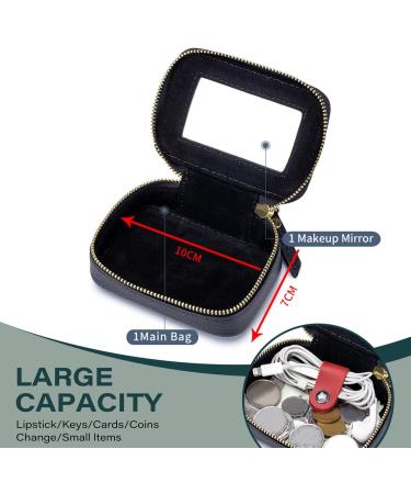 Small Makeup Bag with Mirror - Portable Lipstick Holder for Women | Red Lipstick Pattern & Dark Green Color - Holds 3 Lipsticks | Ideal Zippered Toiletry Bag for Travel - Buy Online on SooperMarket.com