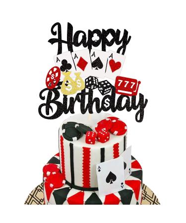 1 PCS Casino Cake Topper Poker Game Chips Player Happy Birthday Cake Pick Decorations for Las Vegas Casino Night Theme Birthday Party Supplies