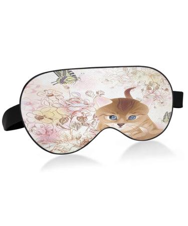 Haskirky Light Blocking Eye Mask Breathable and Adjustable Adult Men and Women Travel on Business Trips Yoga Meditation Light Smooth Comfortable Eye Mask Office Deep Sleep Goodies Cat Butterfly Flo
