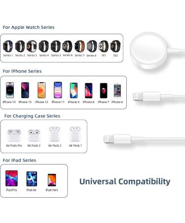 Watch Charger Cable Compatible for Apple Watch Series 8 7 6 5 4 3 2 1 SE1 SE2  Watch Charging Cord  3 in 1 Portable Phone and Watch Charger for 14/13/12/11/Pro/Max/XS/X/Airpods/Pad Series  4.9ft/1.5M - Buy Online on SooperMarket.com
