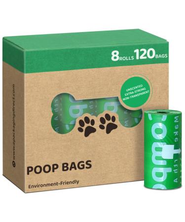 eCompostable Dog Poo Bags Biodegradable Poop Bags For Dogs Unscented Doggy Waste Bag 23x33cm Leak Proof Dog Cat litter Bags Green- Dog Poop Bags 8 Rolls - 120 Count