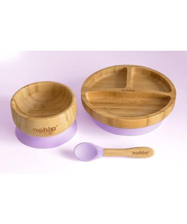 Nohla Bamboo Baby Suction Plate Bowl & Spoon Set | Secure Grip | Eco-Friendly BPA-Free | Lilac Color - Buy Online on SooperMarket.com