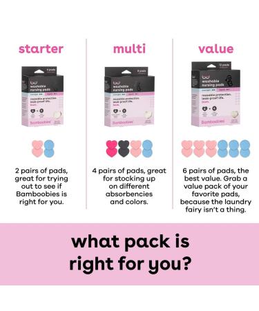 Bamboobies Nursing Pads Multi-Color Pack - 4 Pairs Reusable & Washable, Leak-Proof Breastfeeding Pads - 3 Regular & 1 Overnight Pair - 8 Count - Buy Online on SooperMarket.com