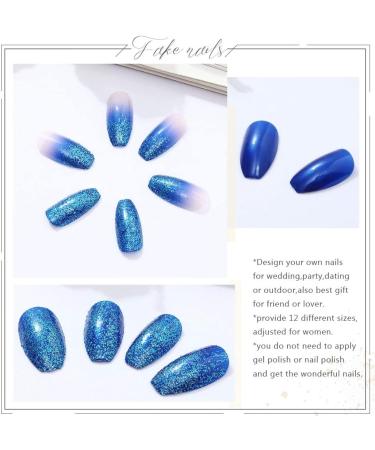 Blue Sequin Press On Nails Medium for Women - Full Cover Tips for Salon Perfect Manicure - Buy Online on SooperMarket.com