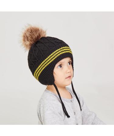 LANGZHEN Toddler Winter Hat with Earflap and Fleece Lining for Boys and Girls 2-4 Years - Black-Pompon - Buy Online on SooperMarket.com