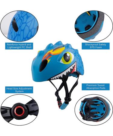 Toddler Helmet  Kids Bike Helmet with Dinosaur 3D Design  Sports Protective Gear Set and Safety Certified for 3 4 5 6 7 8 Years Old  Girls Boys Toddler Bike Cycling Skating Skateboard Scooter Helmet blue - Buy Online on SooperMarket.com