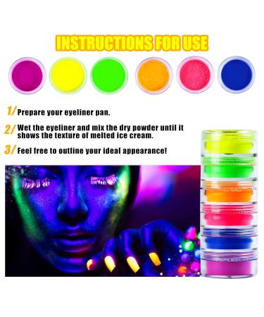 Neon Pigment Eyeshadow Powder - 6 UV Glow Colors for Bold Makeup | FindinBeauty Christmas Face & Body Art - Buy Online on SooperMarket.com