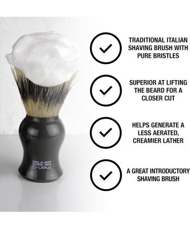 men-u BARBIERE Black Pure Bristle Shaving Brush Set with Italian Design - Includes 15ml Shave Cream Tube - Buy Online on SooperMarket.com