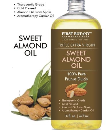 Triple AAA+ Grade Cold Pressed Sweet Almond Oil - 100% Pure & Natural - For Hair, Skin, Face - 16 fl oz with Pump Dispenser - Buy Online on SooperMarket.com