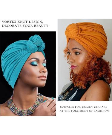 Women's African Turban Flower Knot Pre-Tied Bonnet - Large Blue/Purple/Yellow/Red/Grey/Black - Buy Online on SooperMarket.com