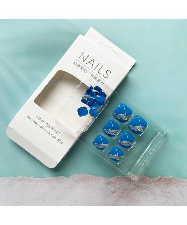 Silver Glitter Short False Toe Nails with Line Design - Cute Square Acrylic Press-on Toenails for Women - Buy Online on SooperMarket.com