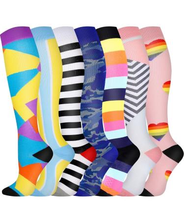 Pnosnesy Compression Socks (7 Pairs) for Men & Women 15-20 mmHg is Best for Athletics Running Flight Travel Support S-M Multicoloured 15