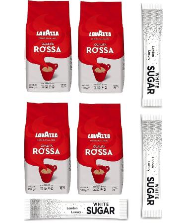 Lavazza Qualita Rossa Arabica and Robusta Medium Roast Coffee Beans 4 x1 kg FREE SUGAR SACHETS