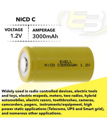 Buy 2x Exell C Size 1.2V 3000mAh NiCD Rechargeable Batteries - Ideal for Meters Radios Hybrid Cars & High Power Devices | International Shipping Available - Buy Online on SooperMarket.com