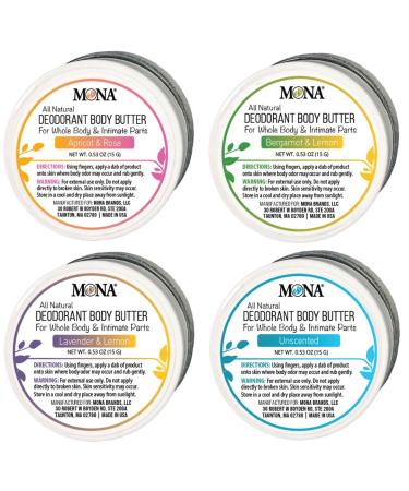 MONA Travel Size All Natural Whole Body Deodorant Cream for Women & Men | For Private Parts | Aluminum & Baking Soda Free | (4-PK Travel Size Combo (0.53 Oz each) Natural Scents) Natural Scents 2 Ounce (Pack of 1)