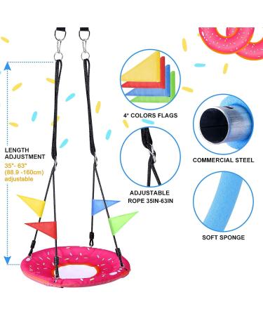 Odoland 24 inch Kids Tree Swing - Pink Saucer Swing for Outdoor Play - 900D Oxford Platform with Hanging Ropes and Turnbuckle - Buy Online on SooperMarket.com