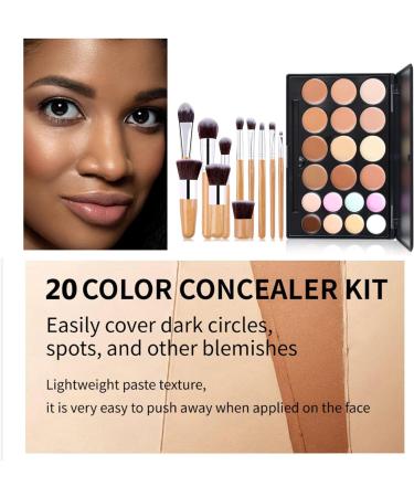 Joyeee Cream Contour Palette 20 Colors Concealer & Colour Corrector Kit with 11 Bamboo Makeup Brushes - 1.00g - Buy Online on SooperMarket.com