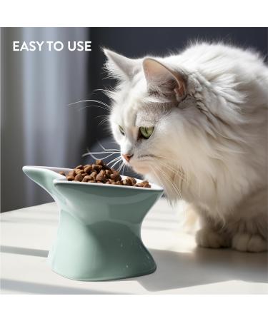 Navaris Raised Ceramic Cat Bowls (Set of 2) - Elevated Food and Water Bowl Pack for Cats - Cute Kitty Shaped Dishes with Ears - Dishwasher Safe - Green/Peach - Buy Online on SooperMarket.com
