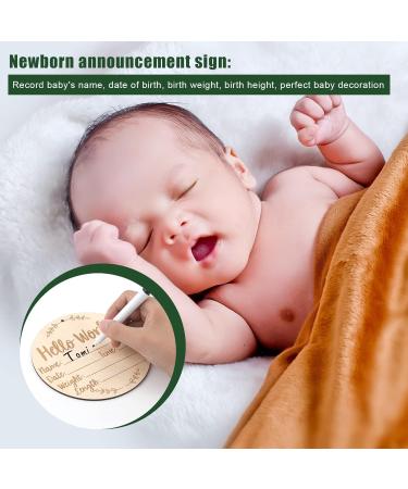 Baby Announcement Sign - 15cm Round Milestone Cards for Newborns | Wood Stamp Cushions for Hand & Footprints | Hello World Photo Props - Buy Online on SooperMarket.com