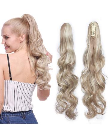 Silk-co Ponytail Hairpiece 24 inch Claw on Clip in Pony Tail Hair Extensions Hairpieces Big Wave/Curly(Sandy&Bleach Blond) 24inch (Pack of 1) Sandy&Bleach Blond