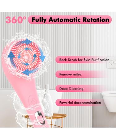 SUUWEE Electric Silicone Body Brush Set with 3 Heads | USB Rechargeable Shower Scrubber for Deep Cleaning | Long Handle for Women Men | Pink - Buy Online on SooperMarket.com