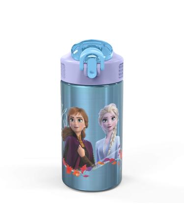Zak Designs Frozen II 15.5oz Stainless Steel Kids Water Bottle with Flip-up Straw Spout - BPA Free Durable Design  (Elsa And Anna) (FRZA-S730-C)