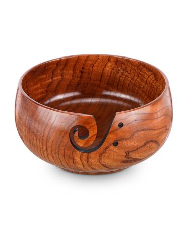 Wooden Yarn Bowl, Knitting Yarn Bowl with Holes Storage Handmade to Prevent Slipping, Perfect Yarn Holder Bowl for Crocheting and Knitting Mothers Day Gift 6" x 3" Classic